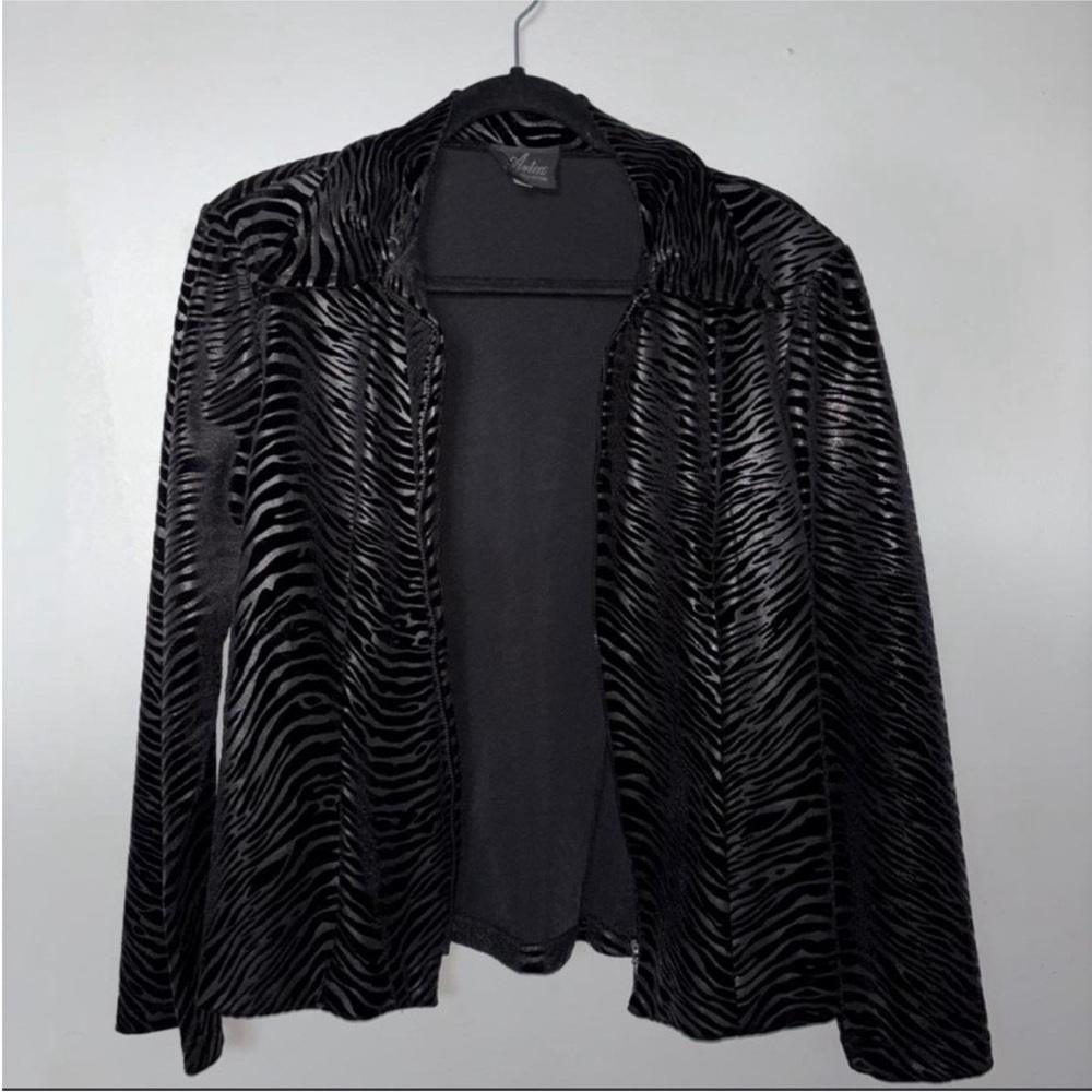 Vintage Black Shiny Artex Zebra-Stripe Zip Jacket - Picture 5 of 7